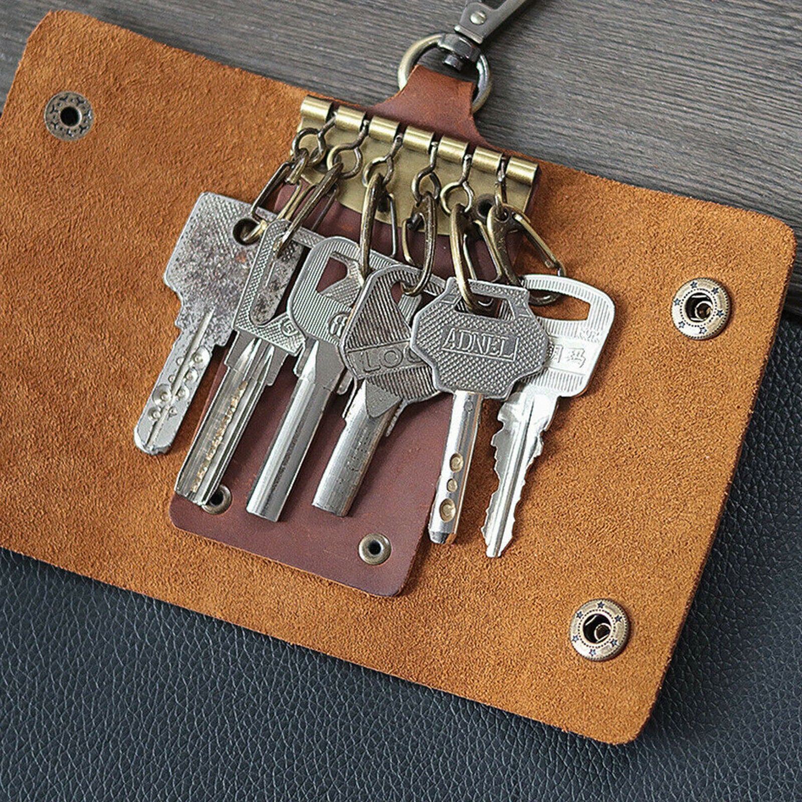 Multi Function Leather Car Key Chain Ring Holder Pouch Case Organizer Bag Wallet