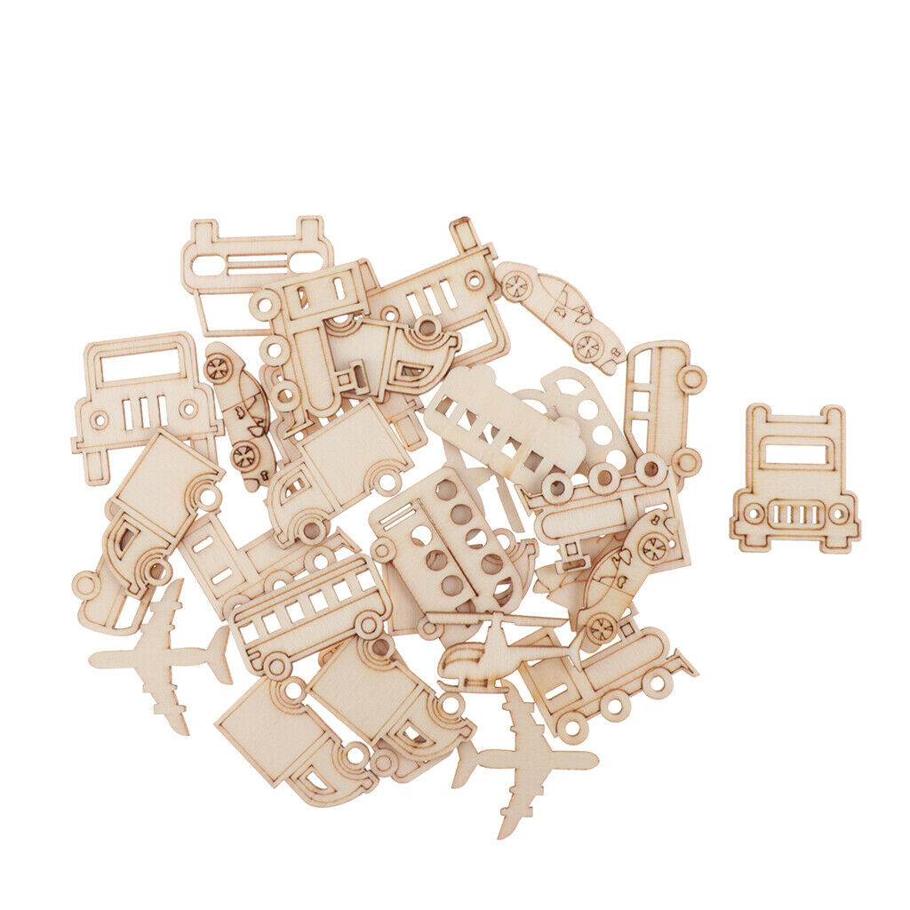 60-Packs Natural Wood Vehicle Shape DIY Crafts Scrapbooking Wooden Ornaments