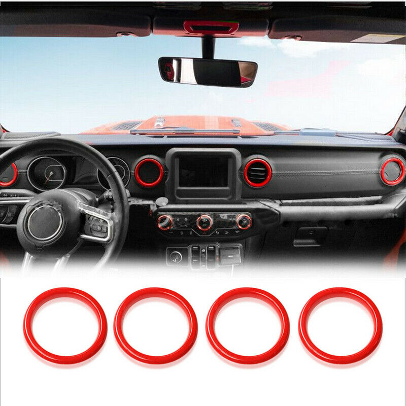 Red Air Vent Outlet Cover Trim Ring Dashboard For Jeep Wrangler JL 2018-2020