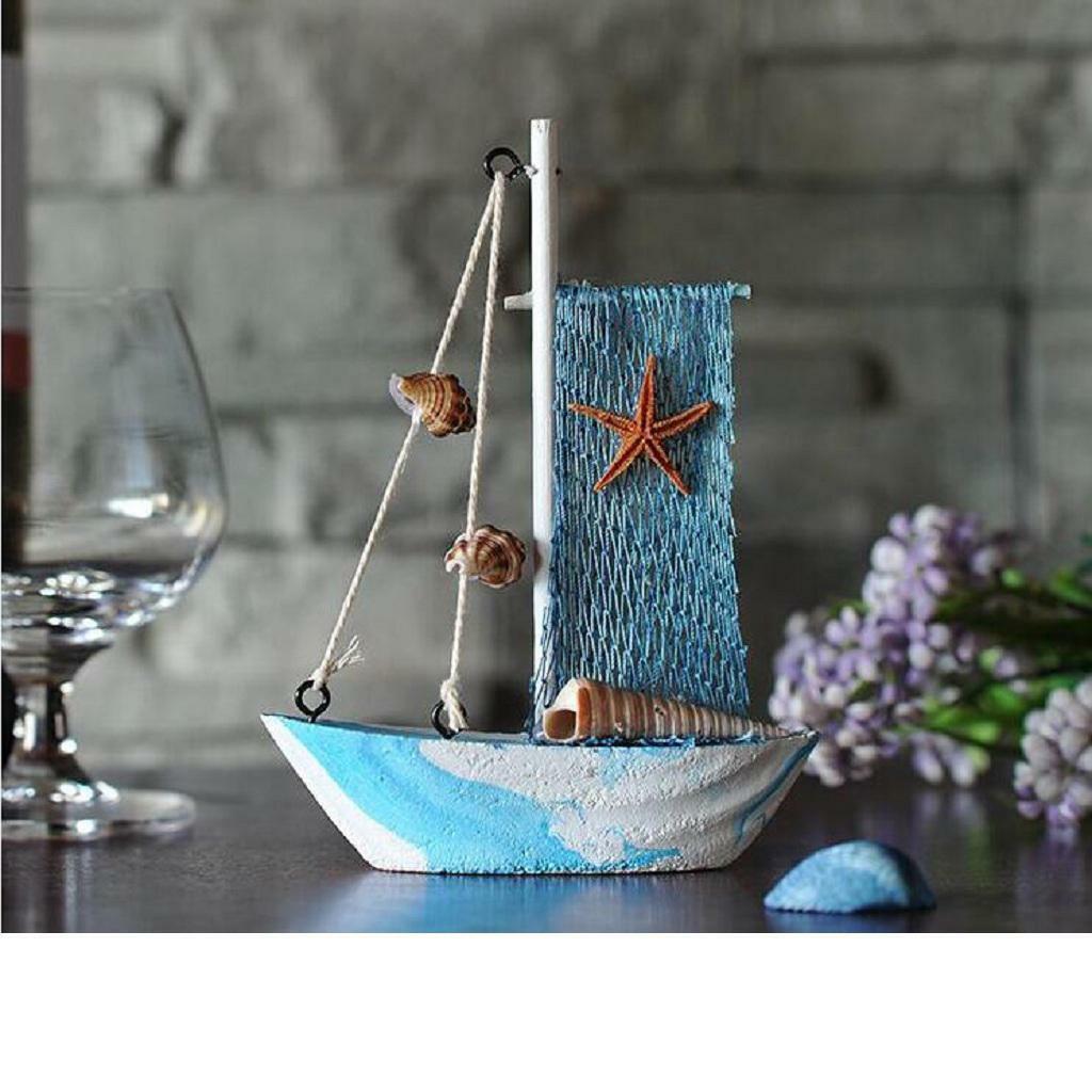 2-set Handcraft Nautical Wooden Sailing Boat Ornament Desktop Photo Props G