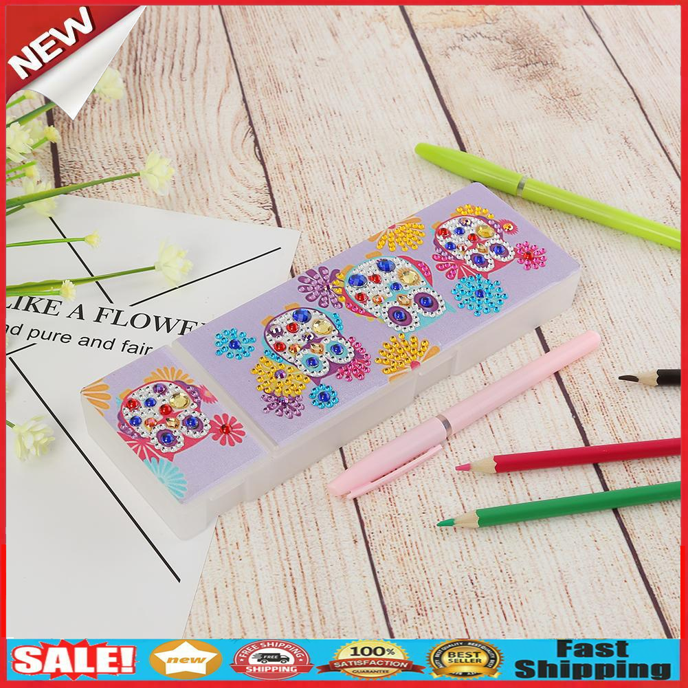 DIY Owl Special Shaped Diamond Painting 2 Grids Pencil Storage Case Gifts @