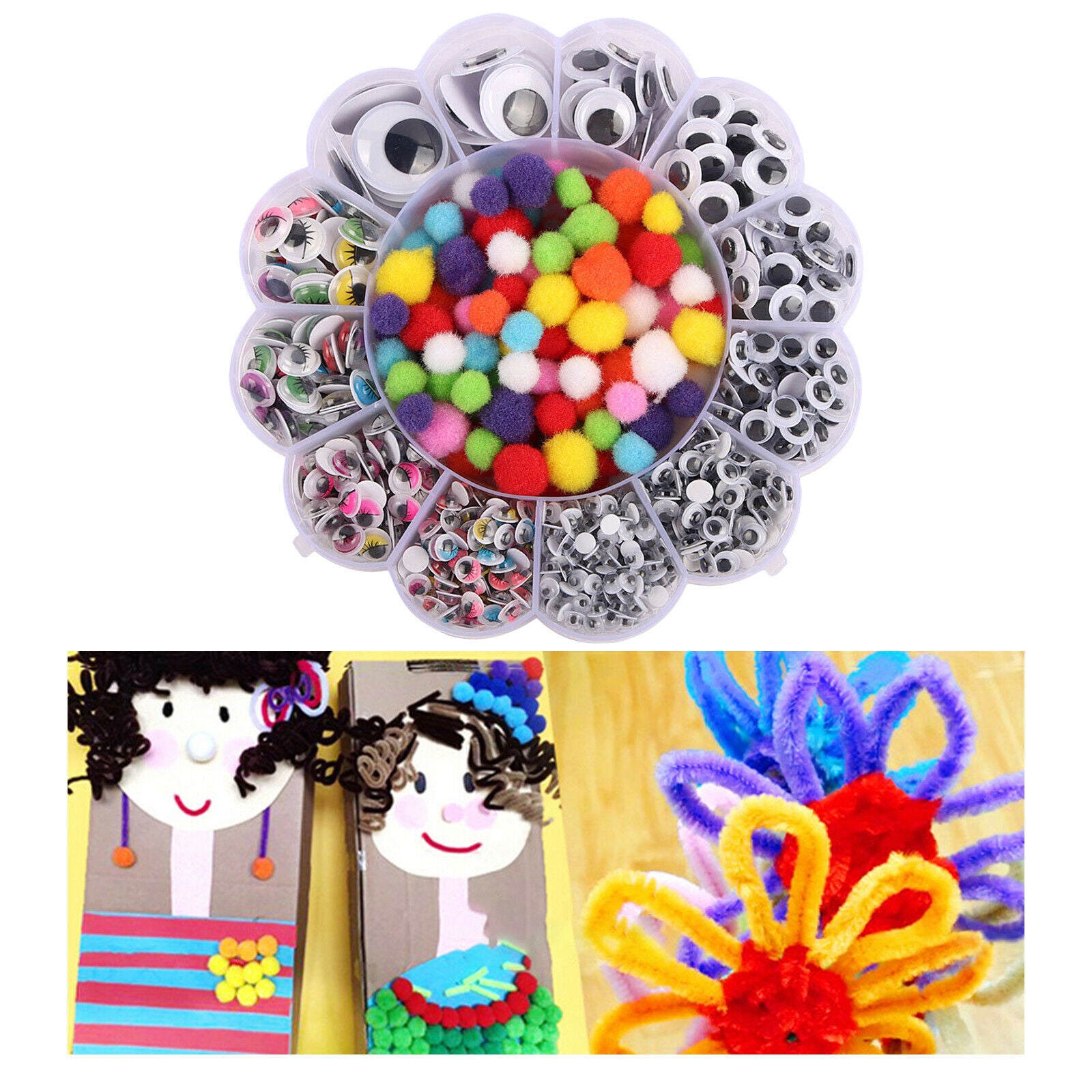 900pcs Googly Wiggle Eyes Self Adhesive, with 100 Pieces Pom Poms for Craft