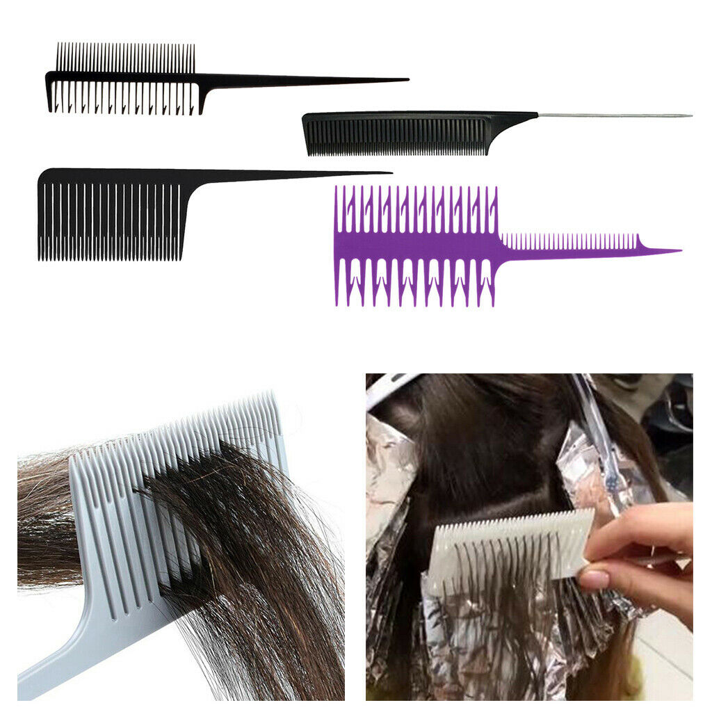 4Pcs Plastic Hair Dye Weaving Comb Barber Highlight Balayage Pintail Combs