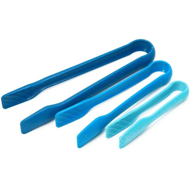 Set of 3 Tone Blue Compact Large Medium Small Plastic Cooking Tongs X4K4K4