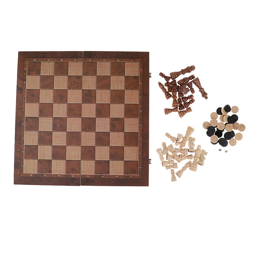 3 in 1 Handmade European International Chess Set - Wooden Board Chess Pieces -