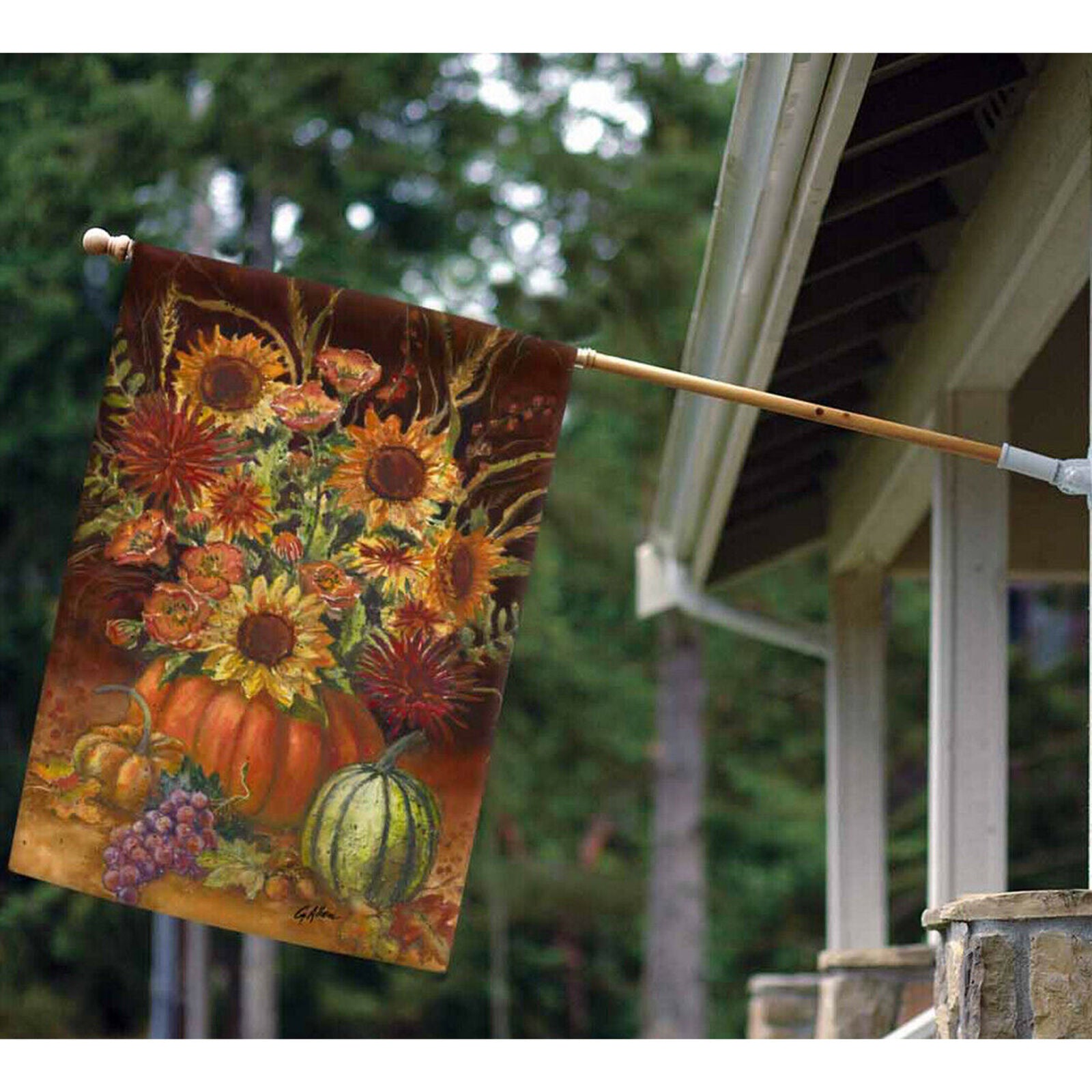 Toland Fall Burst 28 x 40 Colorful Autumn Pumpkin Sunflower House Flag