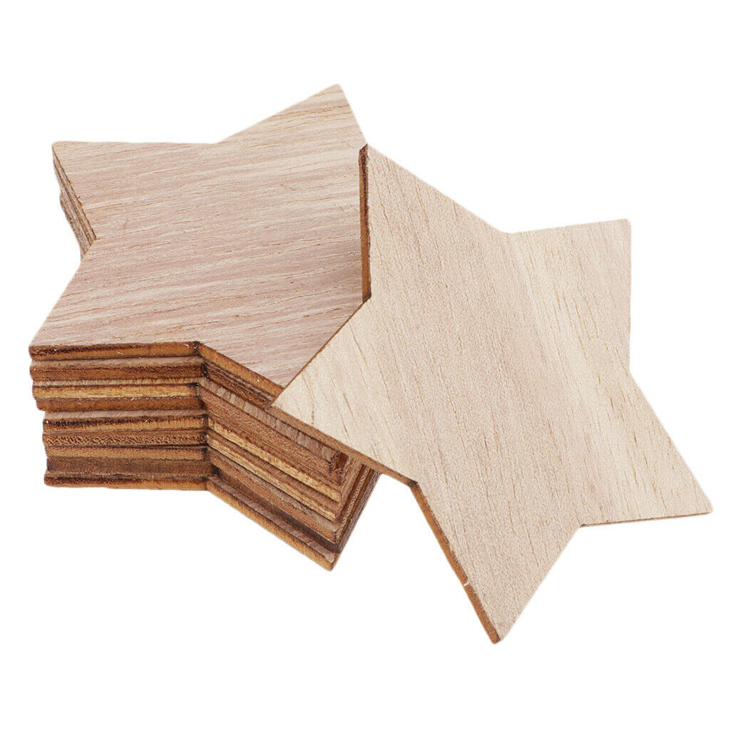 50x Natural Unpainted Wooden Pentagram Five Pointed Star Ornaments Crafts