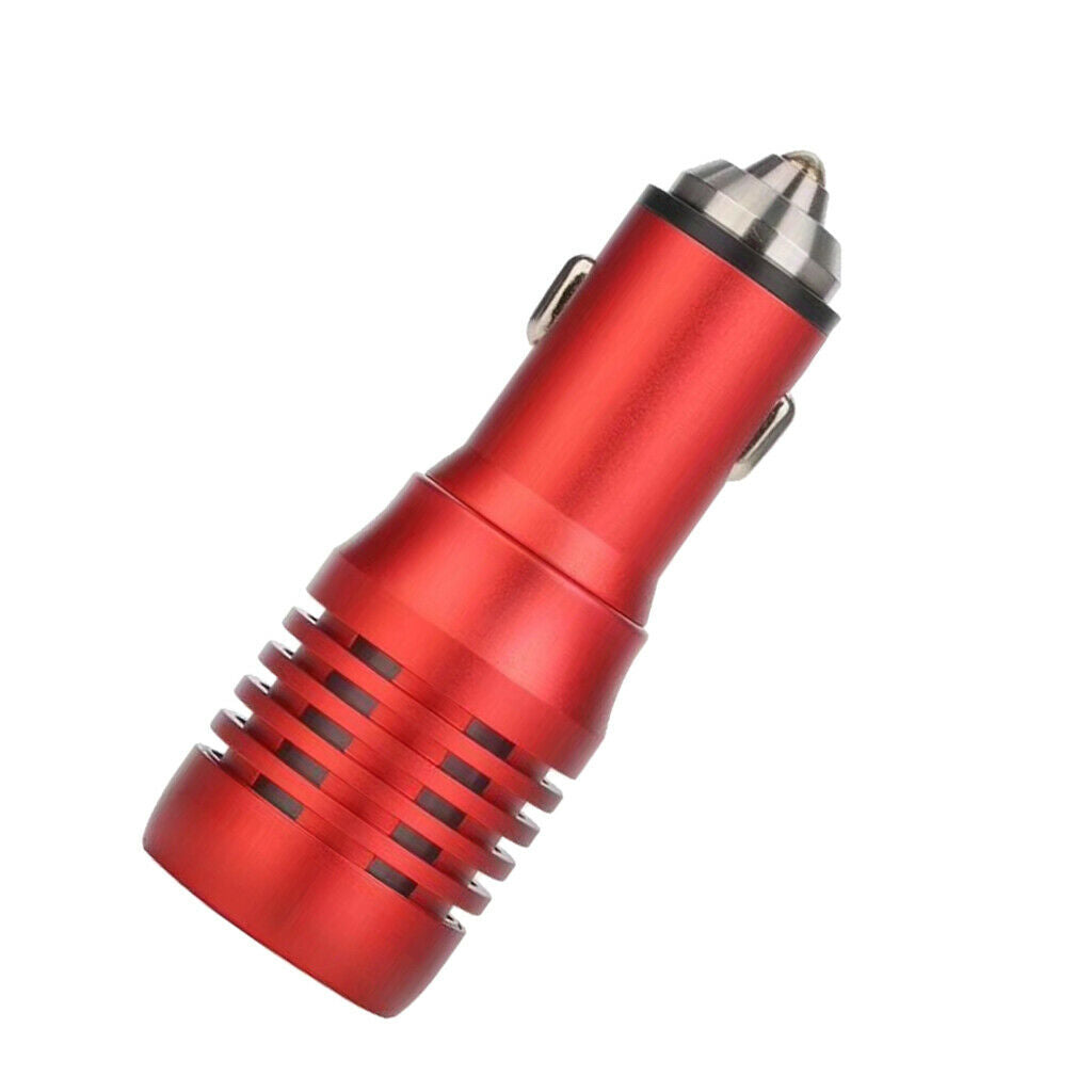 Car Charger, Dual USB Port Cigarette Lighter Adapter Safety Hammer Red