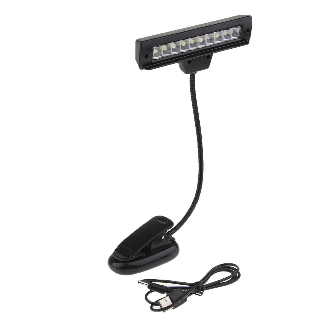 Rechargeable USB 10 LED Lamp for Piano Music Score Stand Book Reading Light