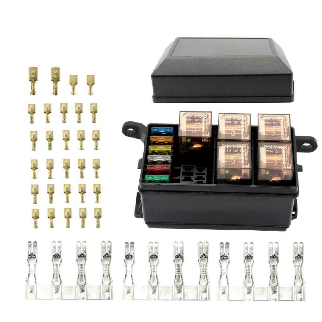 6 Way Fuse Relay Holder W/ Spade Terminals+40A Relay+5pcs 5Pin 100A Relays