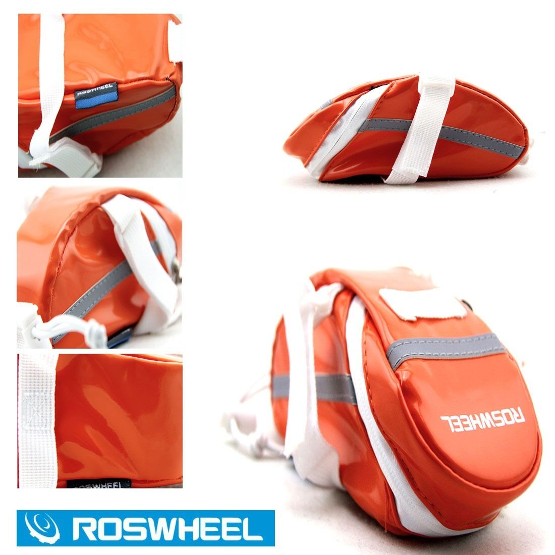 Orange ROSWHEEL Bike Bicycle Saddle Rear Seat Bag Patent Leather Waterproof