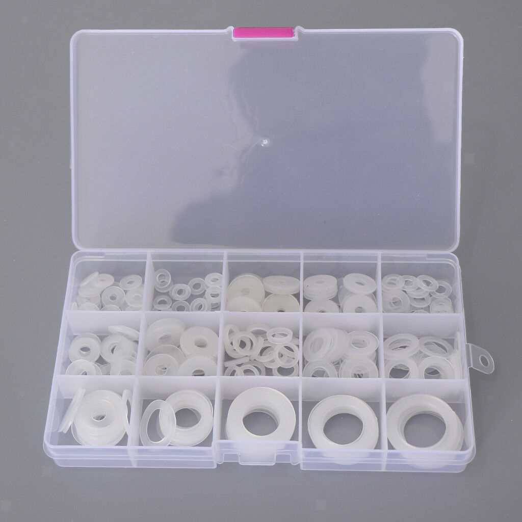 250Pcs [15-SIZE] White Nylon Insulating Flat Washers Gaskets Assortment Set