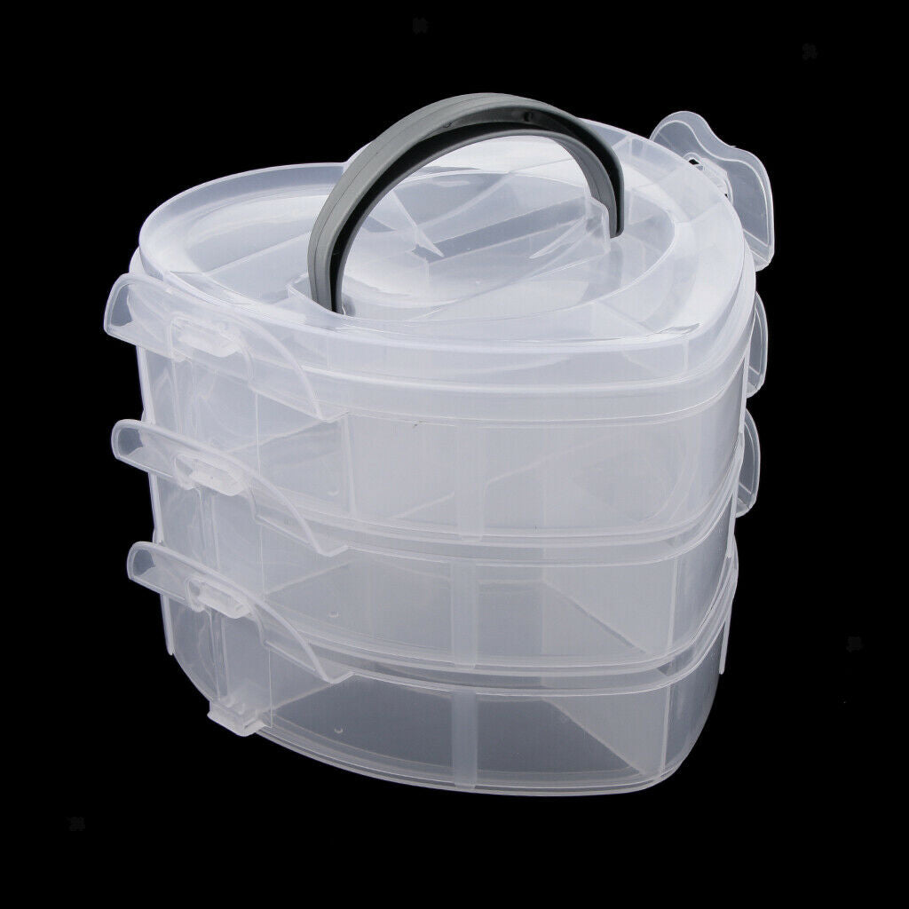 Clear Storage Box Adjustable Dividers 3-Tier Handbag Organizer Case Clear
