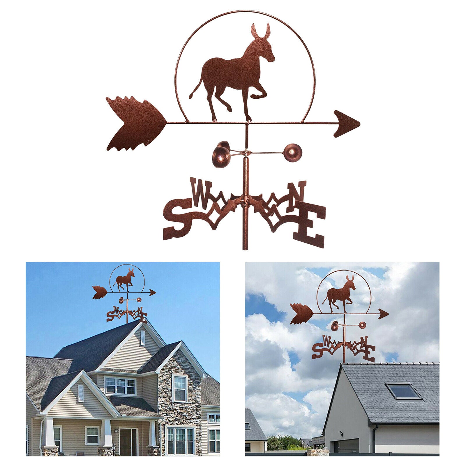 Durable Iron Donkey Weathervane Roof Mounted Weather Vane Yard Garden Crafts