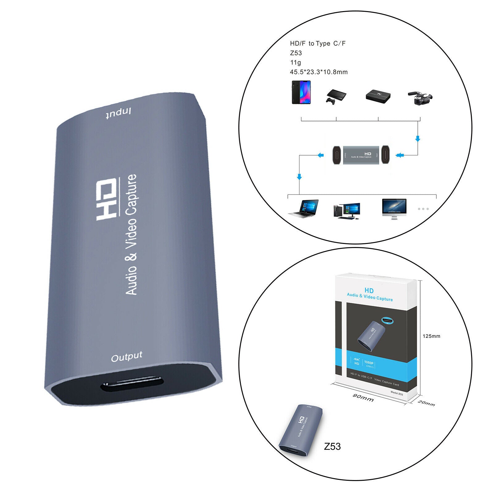 Audio Video Capture Card USB-C 4K for Recording Live Broadcasting Gaming