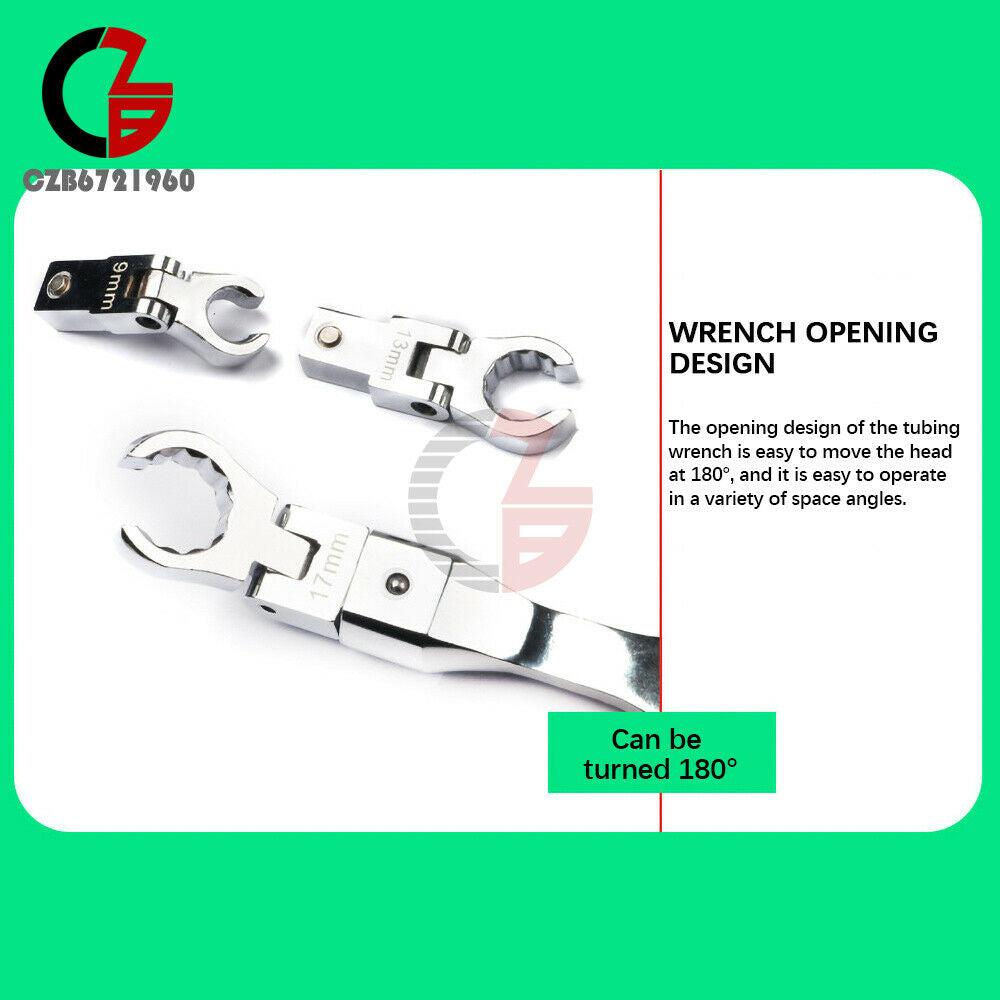 9PCS Portable Metric Ratchet 180°Rotating Gear Removable Flexible Wrench Set