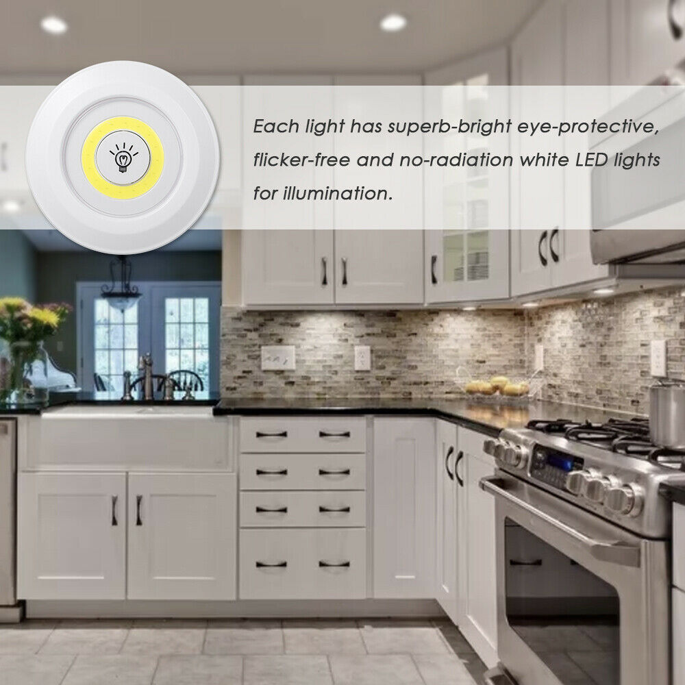 Wireless Stick On Puck LED Tap Light Remote Under Cabinet Closet Night Light 3pc