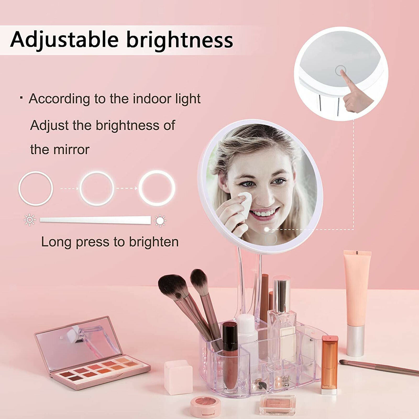 1x Makeup Mirrors Dimming Vanity Light Up Mirror Touch Screen 90° Rotation