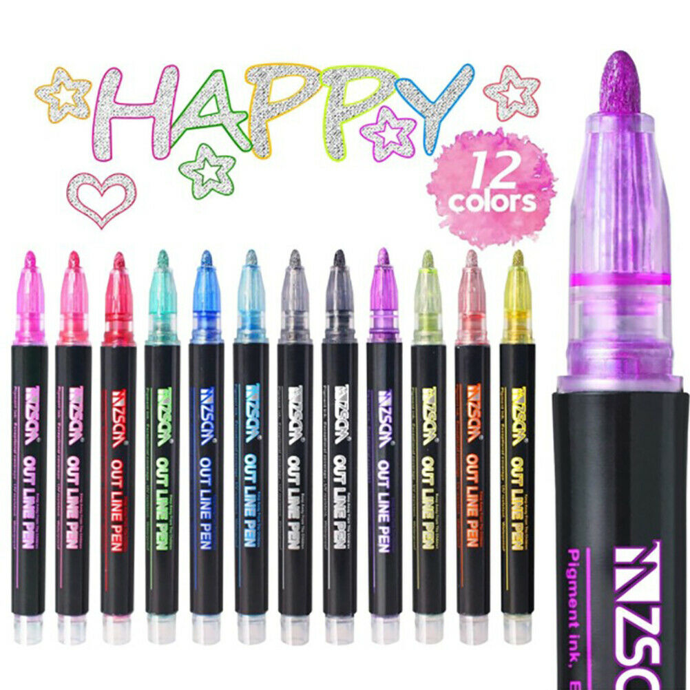 Marker Pens 12 Colors Double Line Marker Writing Drawing Highlighter Marker Pen