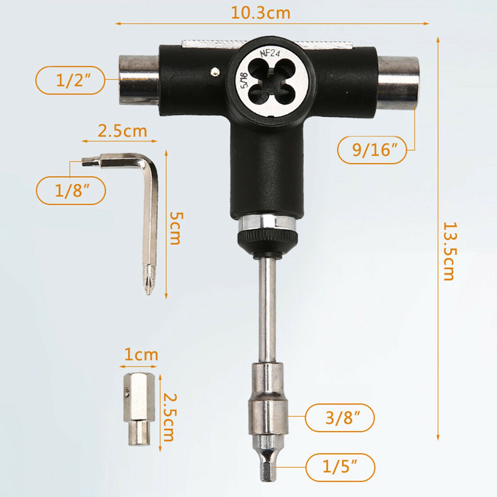 All In One Skateboard Roller Skate Longboard T Tool Wrench Spanner Black