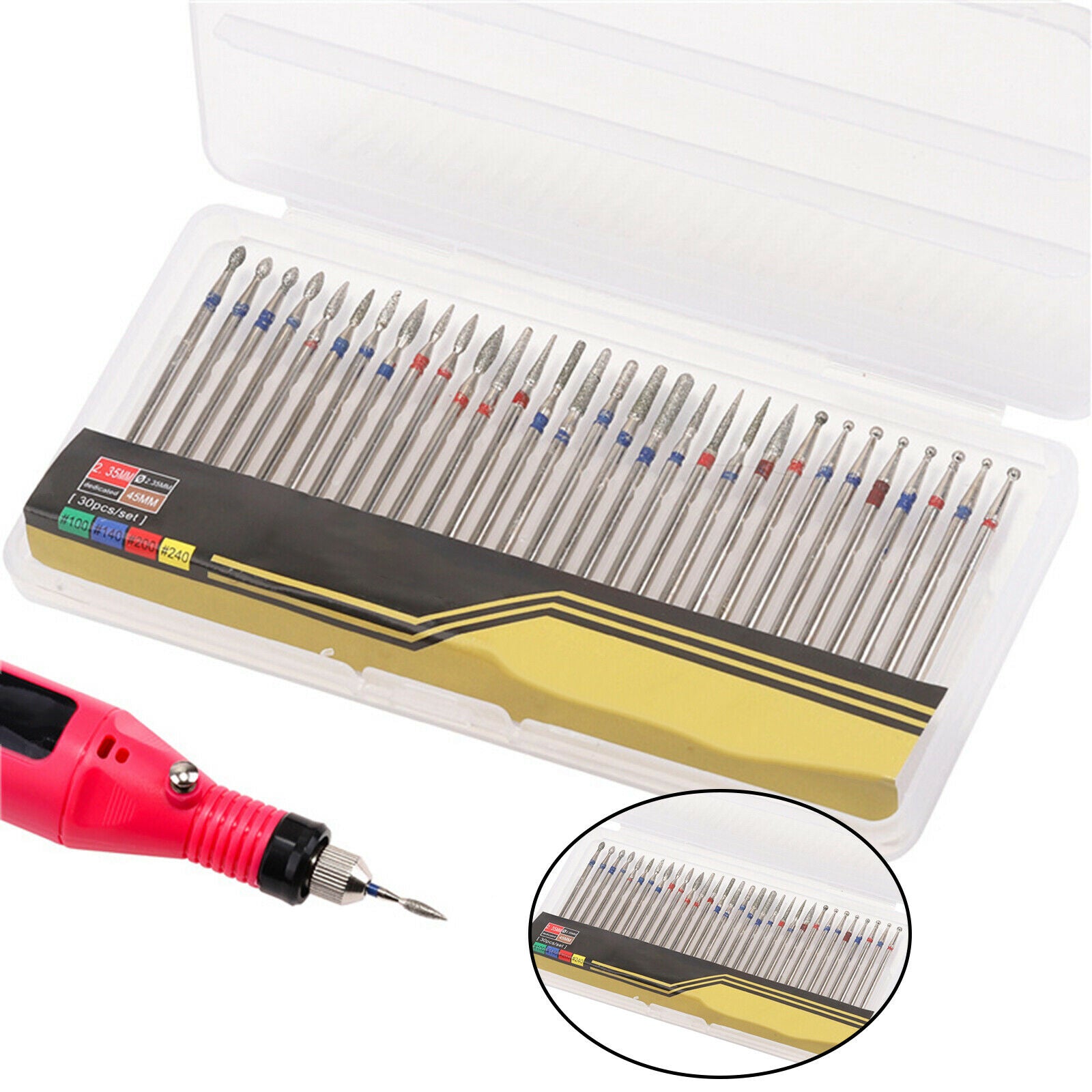 30x Nail Drill Bits for Remove Polishing Cuticles Manicure Pedicure Tools