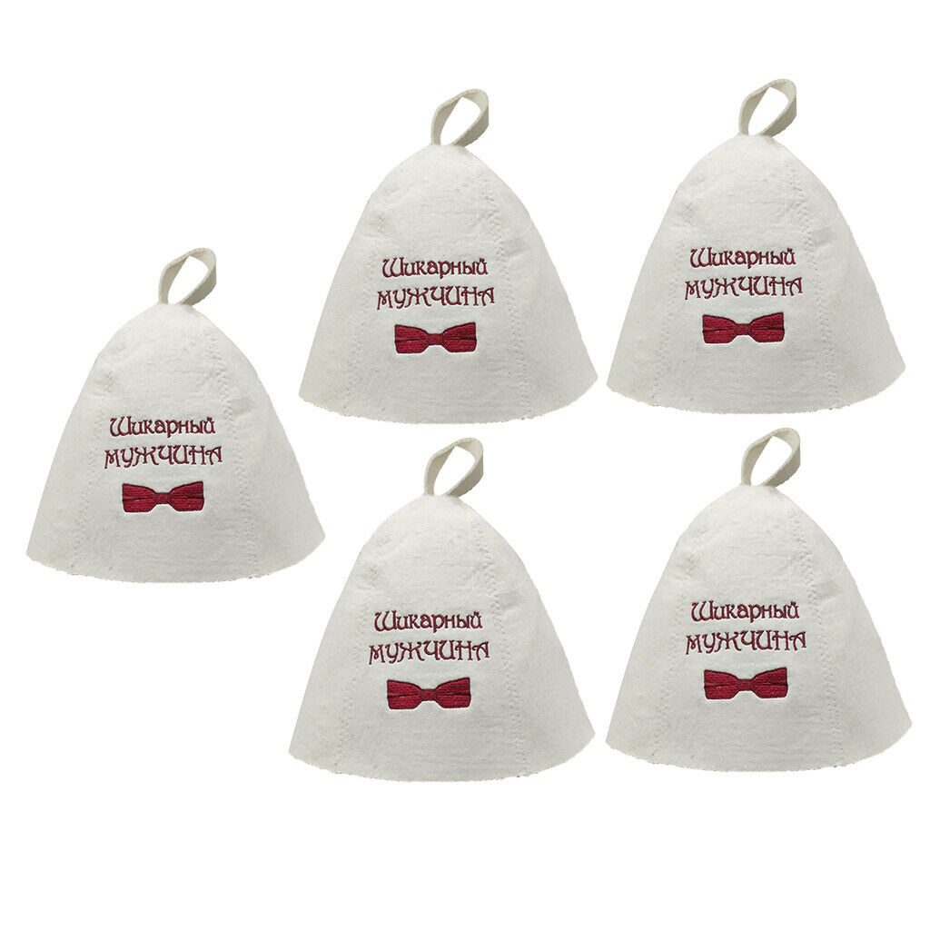Pack of 5 Wool Sauna Hat White With Embroidery Patterns for Sauna Bath Room -