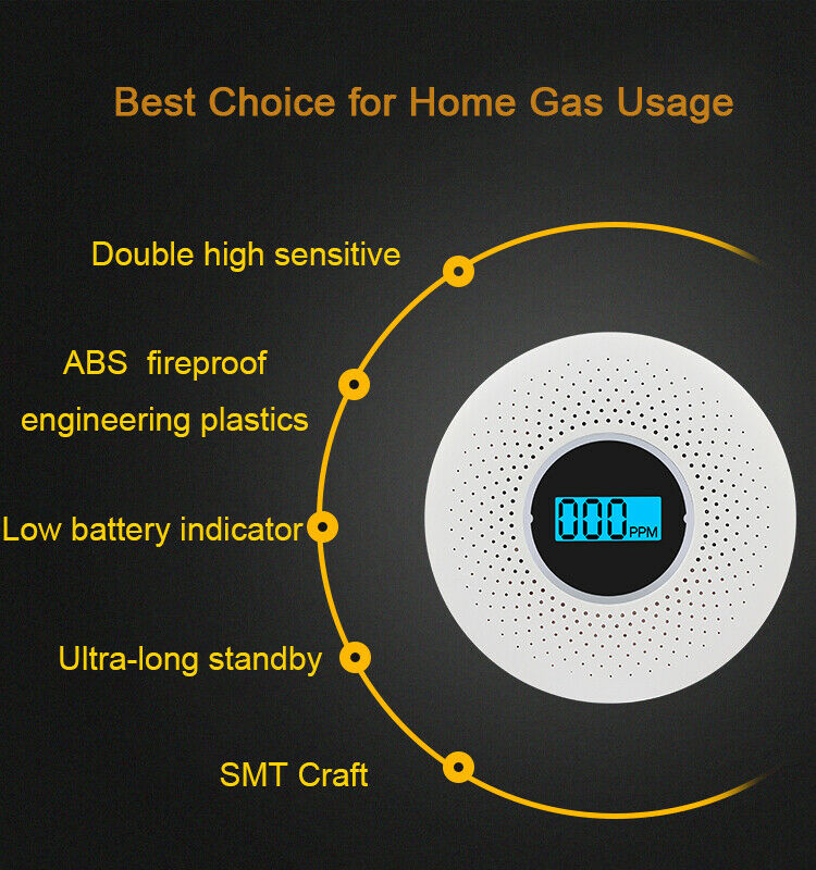 2 in 1 CO & Smoke Alarm Carbon Monoxide Detector Gas Warning Sensor Alert Alarm