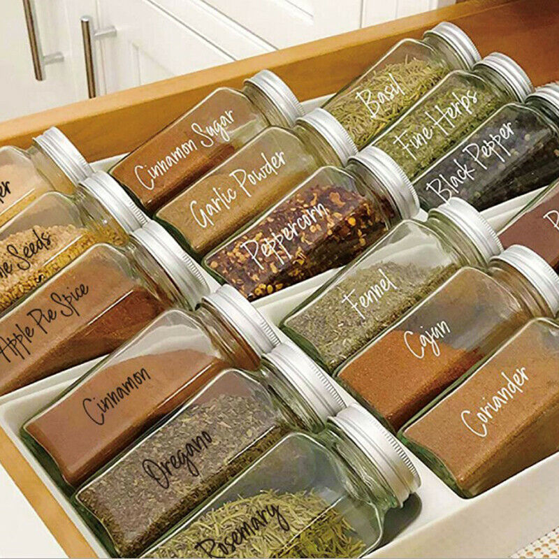 274pcs Transparent Spice Stickers Waterproof Black White Pantry Sticke.l8