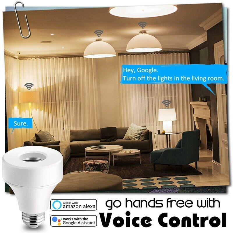 2 Pack Wifi Smart Bulb Socket Compatible with E26 E27, WiFi Light Bulb Base AdC4