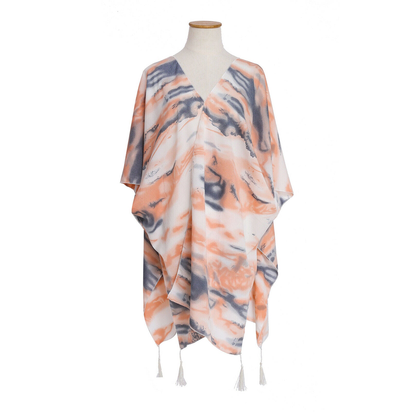 Lady's Print Tassel Cardigan Loose Kimono Outwear Open Front Blouses Casual