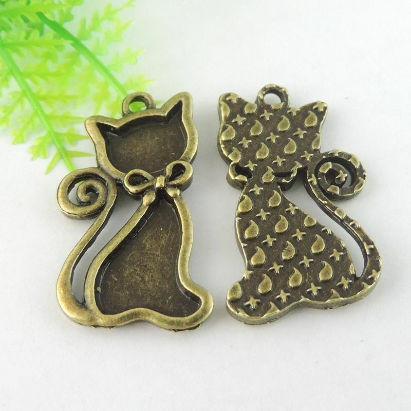 15PCS Antiqued Style Bronze Alloy Cat Alice  Pendant Charms Hot 32*18*2mm 38982