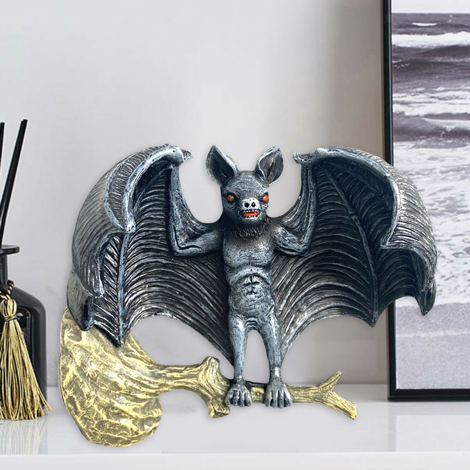 Art Outdoor Garden Bat Statue Tree Trunk Ornament Indoor Wall Hanger Decor