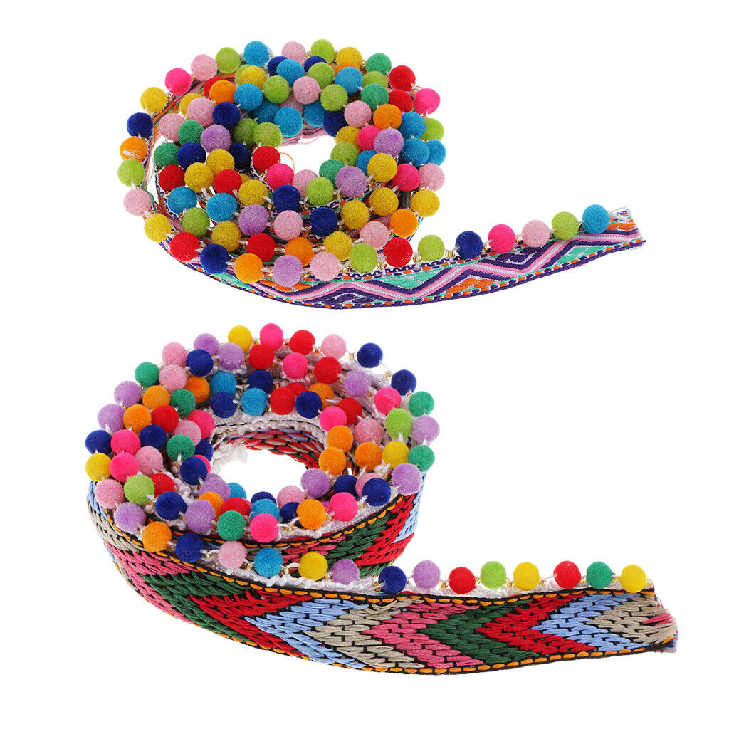 2Yard Multicolor Pom Pom Trim Tassel Ball Ribbon Fringe Decor DIY Handicraft
