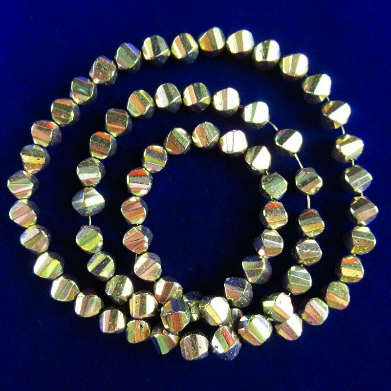 5x5mm Faceted Light Rainbow Hematite Drum Pendant Loose Bead 15.5 inch A-377TS