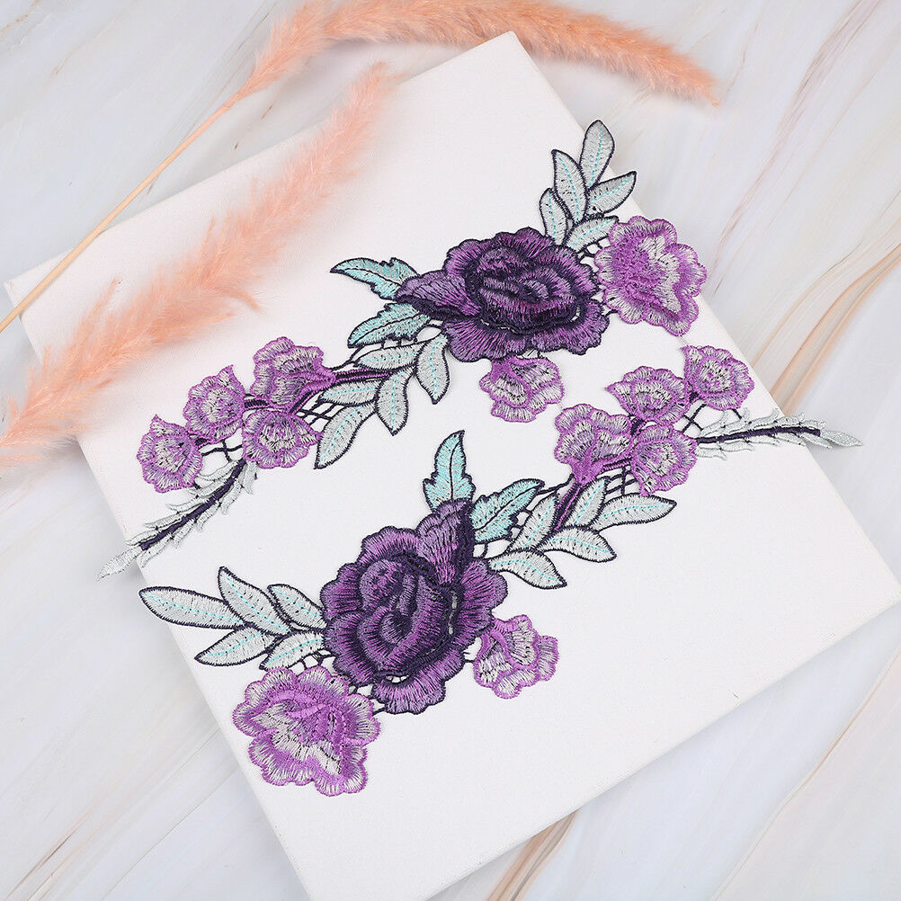 2x purple flower embroidery patches for clothes applique embroidery colla.l8