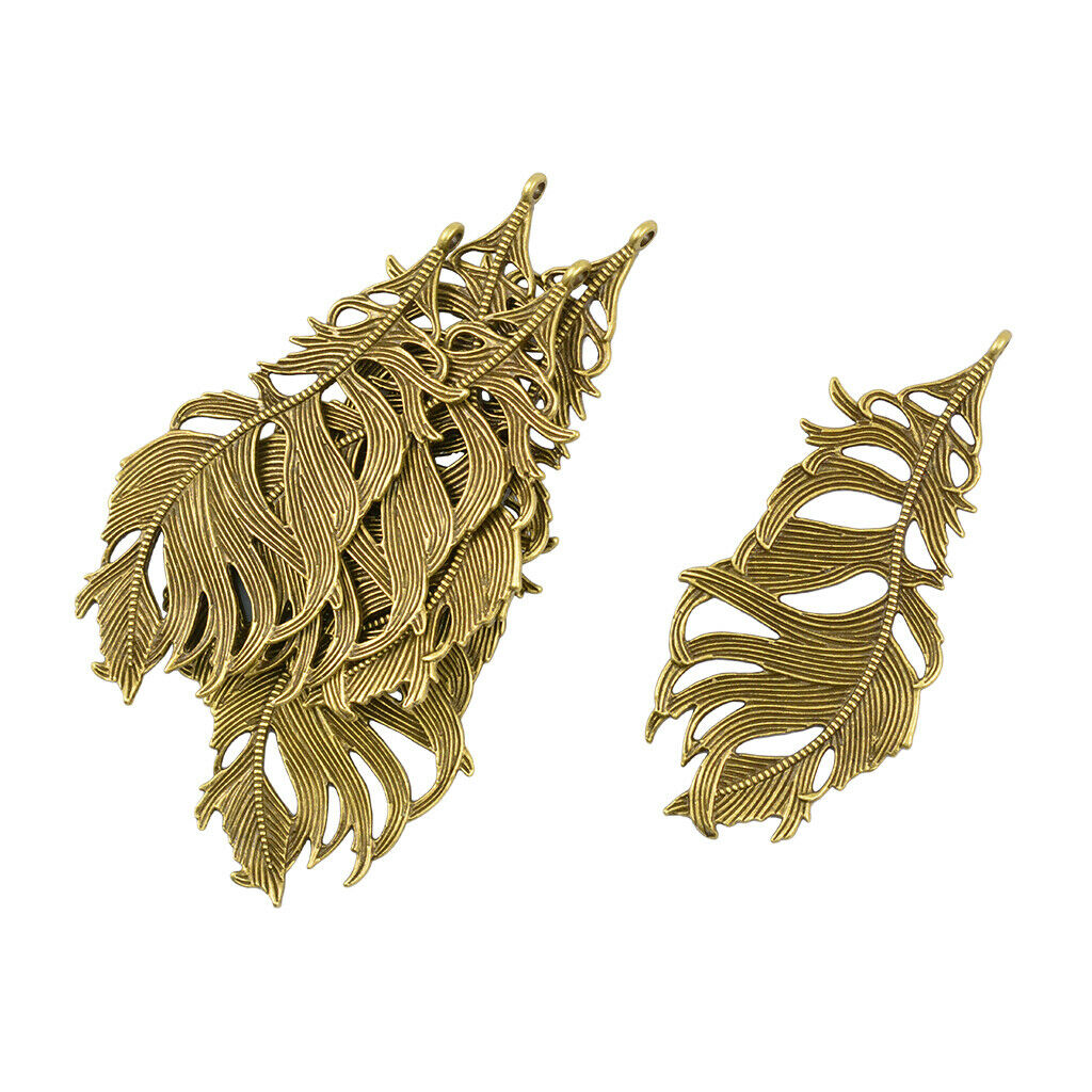 6pcs Bronze Large Filigree Leaf Feather Pendant for Necklace Bracelet Design