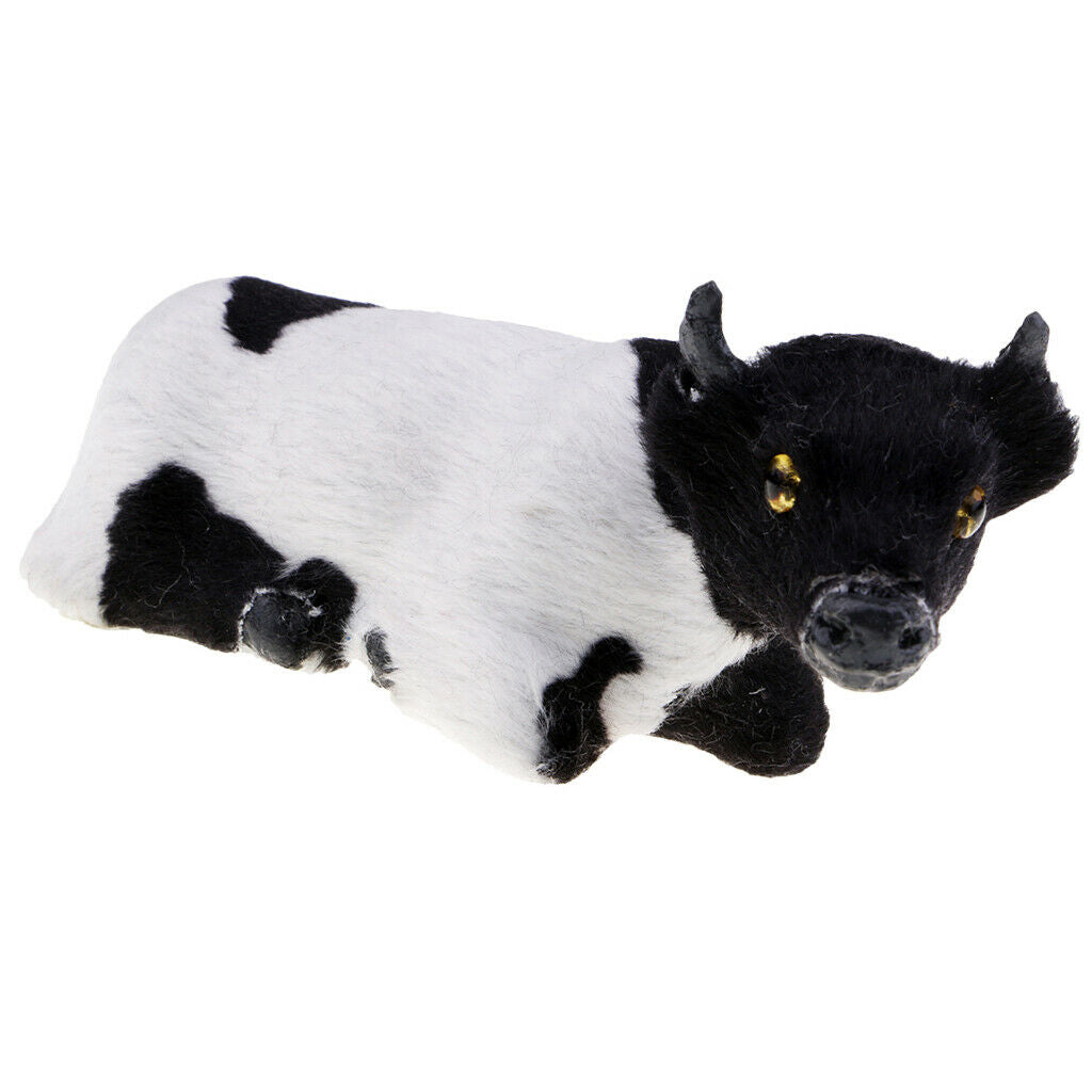 Faux Plush Cow Realistic Animal Figures Home Decor Christmas Gift 12x5x6cm