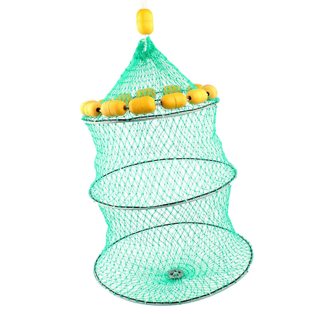Buoyancy Fishing Net Trap Three-Layer Folding Fish Cage with 14 Float Balls