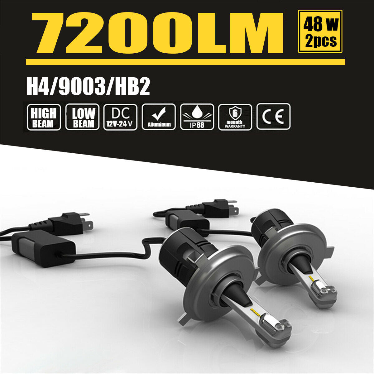 2x 24W/3600LM H4/9003/HB2  Car LED Headlight 360Â° Lighting Angle Hi-Lo Beam