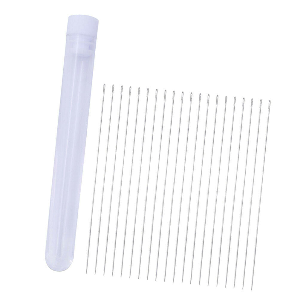 20Pcs Stainless Steel Beading Needles Jewelry Threading Hand Tools W/ Bottle
