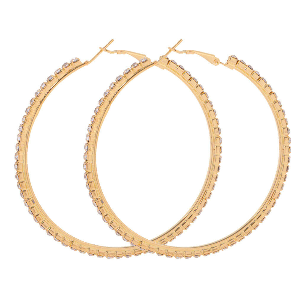 Women Girls Crystal Alloy Smooth Big Large Round Hoop Earrings 80mm 2Pairs