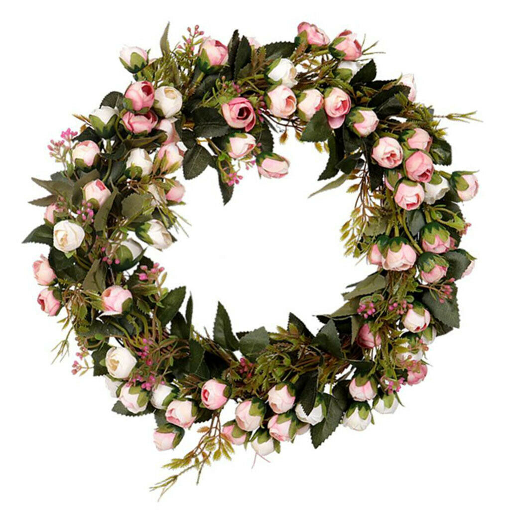 Rustic Rattan Silk Rose Wreath Flower Garland Lintel Wedding Party Supplies