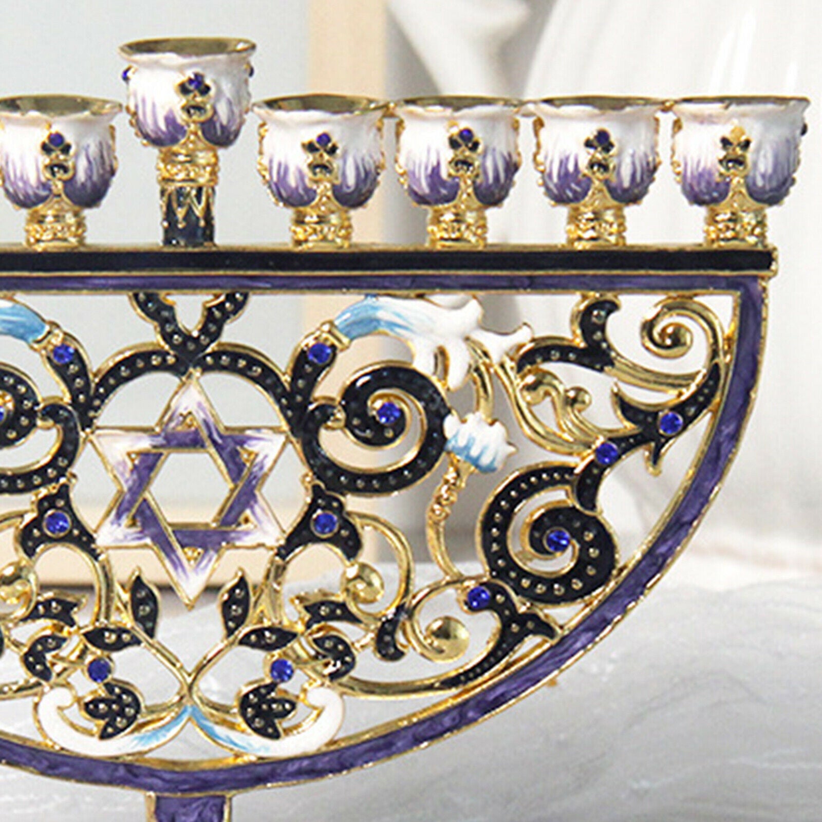 Hand Painted Floral Hanukkah Menorah Candelabra Candlestick Party Festival