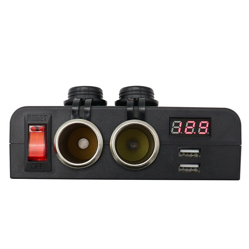 LED 12/24V Car Truck Fast Charger Socket Dual USB Port Voltmeter w/Rocker Switch