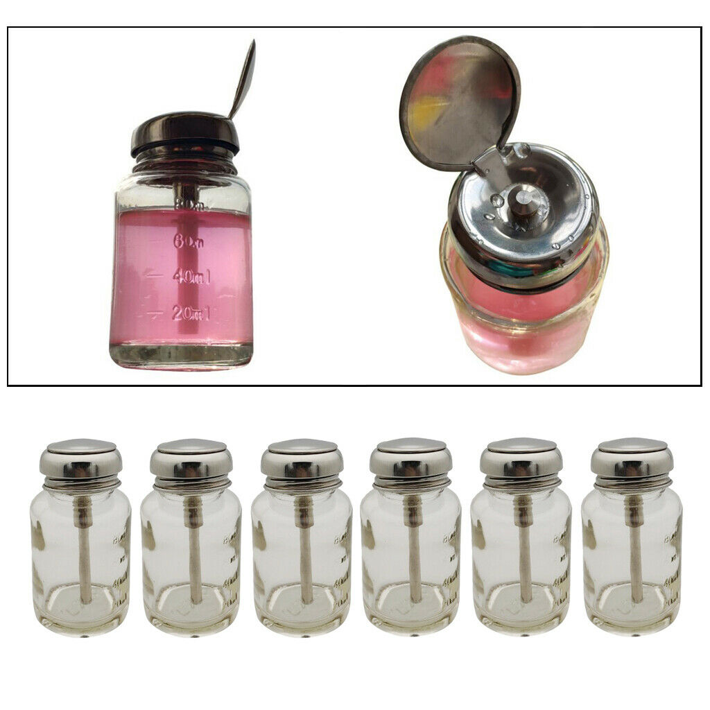 Pack 6 Glass Nail Polish Remover Dispenser Alcohol Push Down Press Bottle