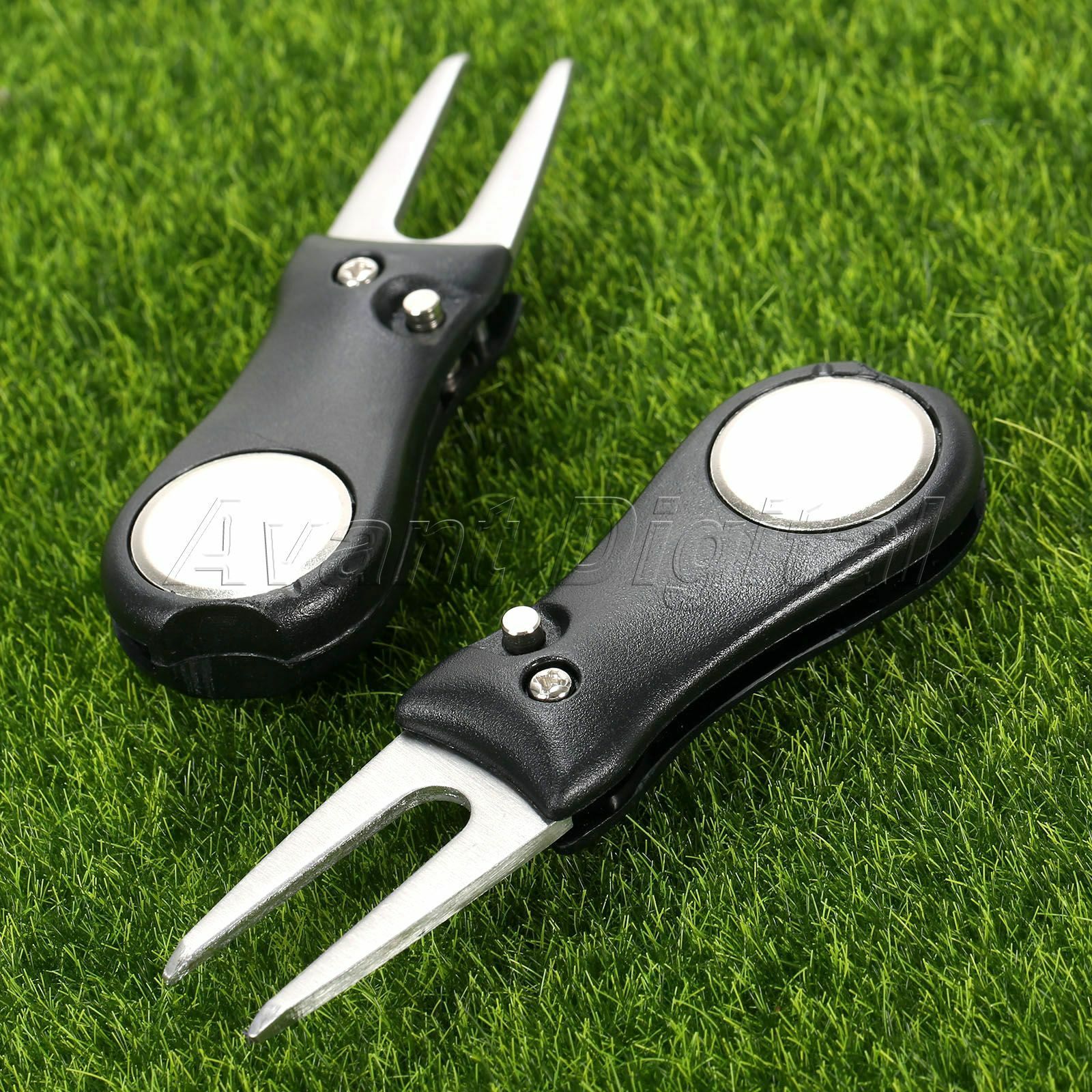 2pcs Golf Ball Putting Green Divot Fork Pitch Mark Switchblade Repair Tools New