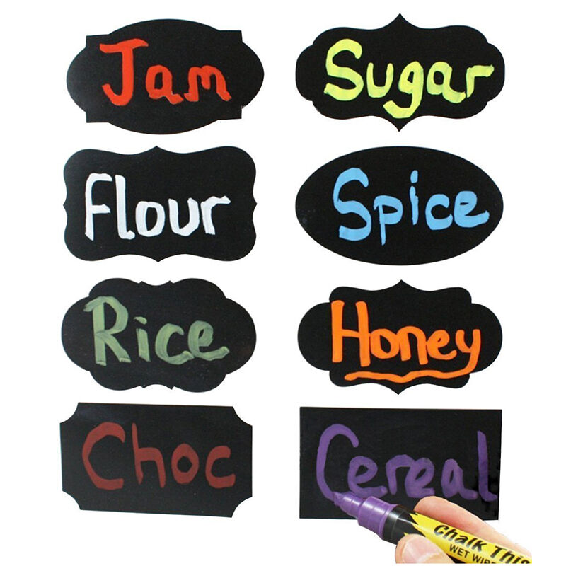 2Sets 16Pcs Multi Shape Small Chalk Black Board Mason Jar Labels Stickers A BU