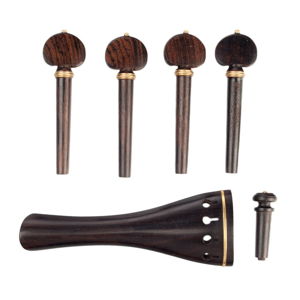 2 Set Ebony Wood Violin Tailpiece Tuner Endpin Parts for 4/4 Size Violin