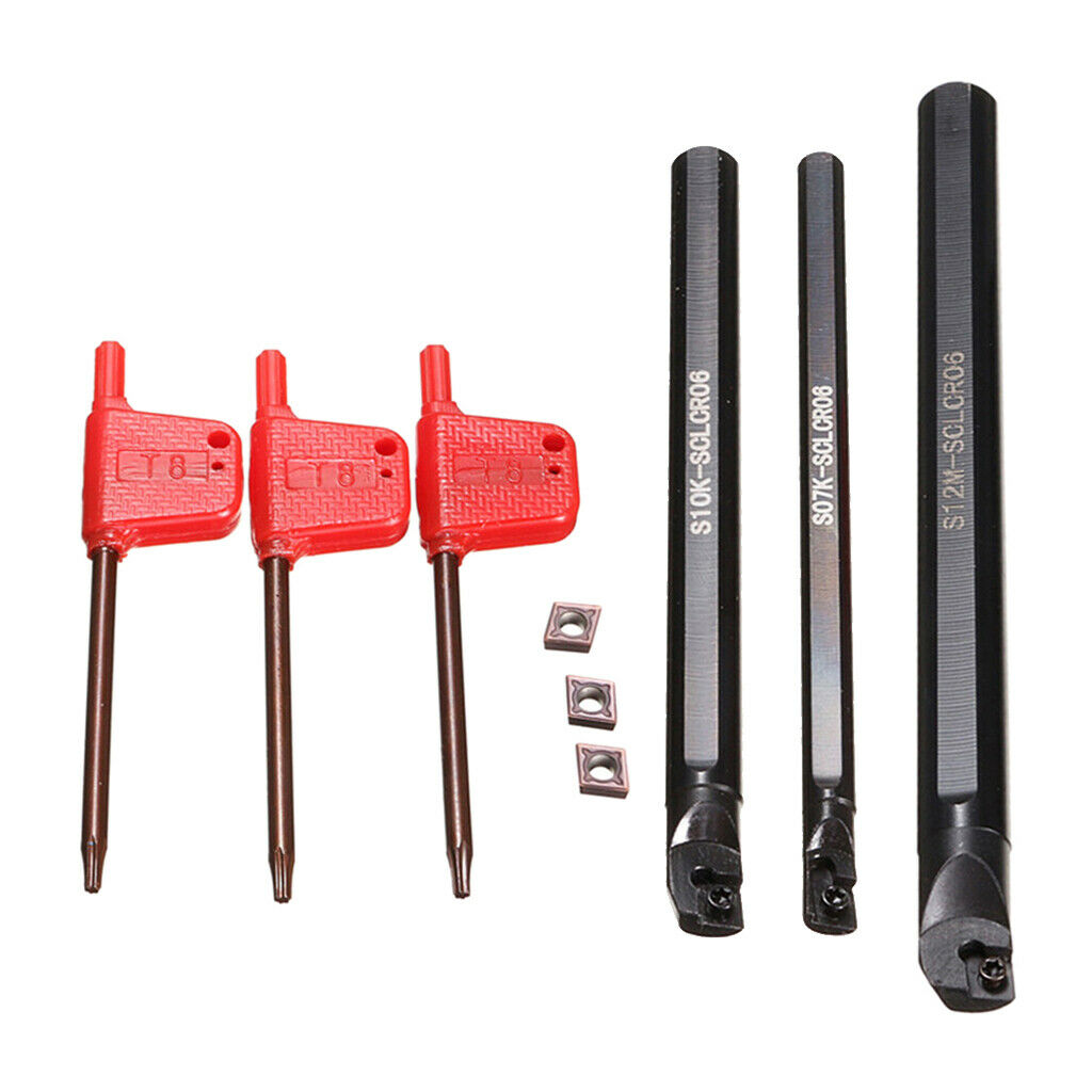 S07K+S10K+S12M-SCLCR06 Holder Kit + CCMT060204-HM Inserts Blades + T8 Wrench
