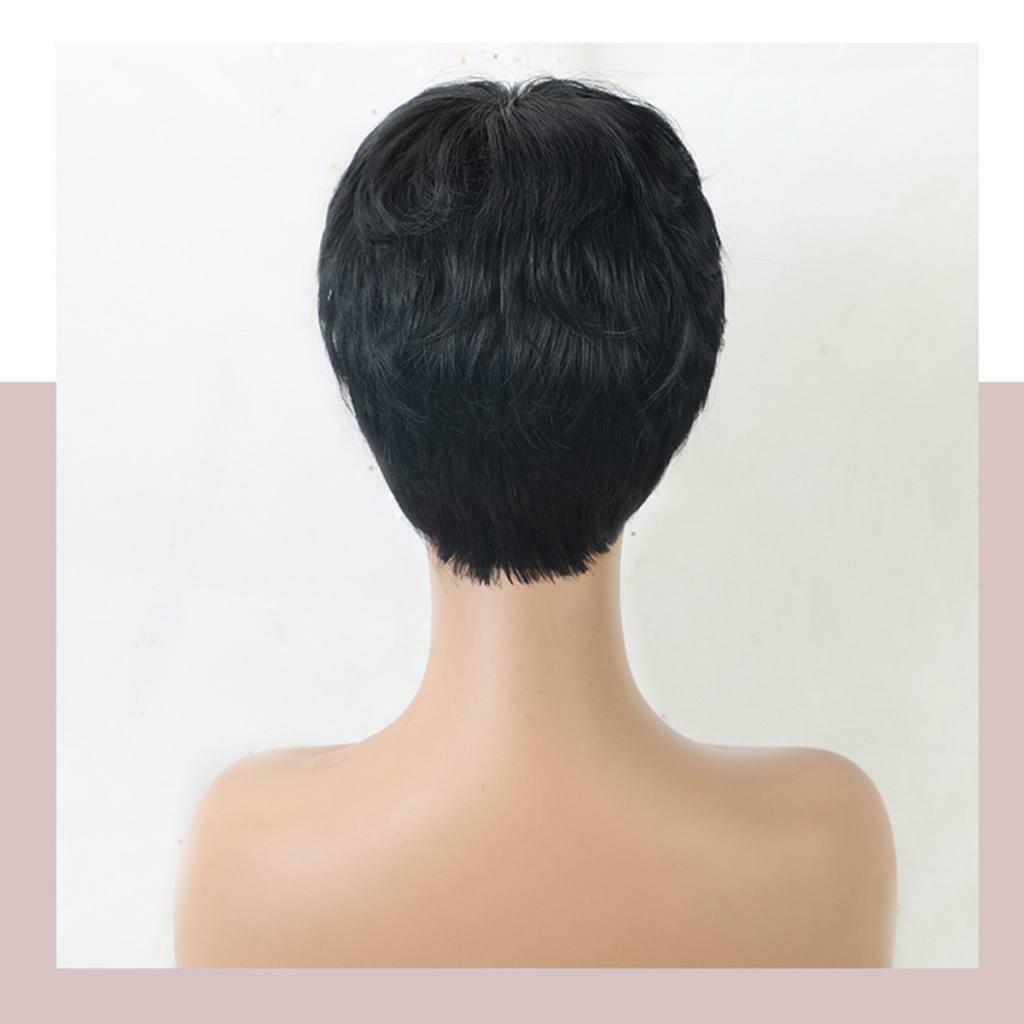 8" Women Pixie Cut Straight Daily Wig w/ Bangs Layered Short Human Hair Wigs